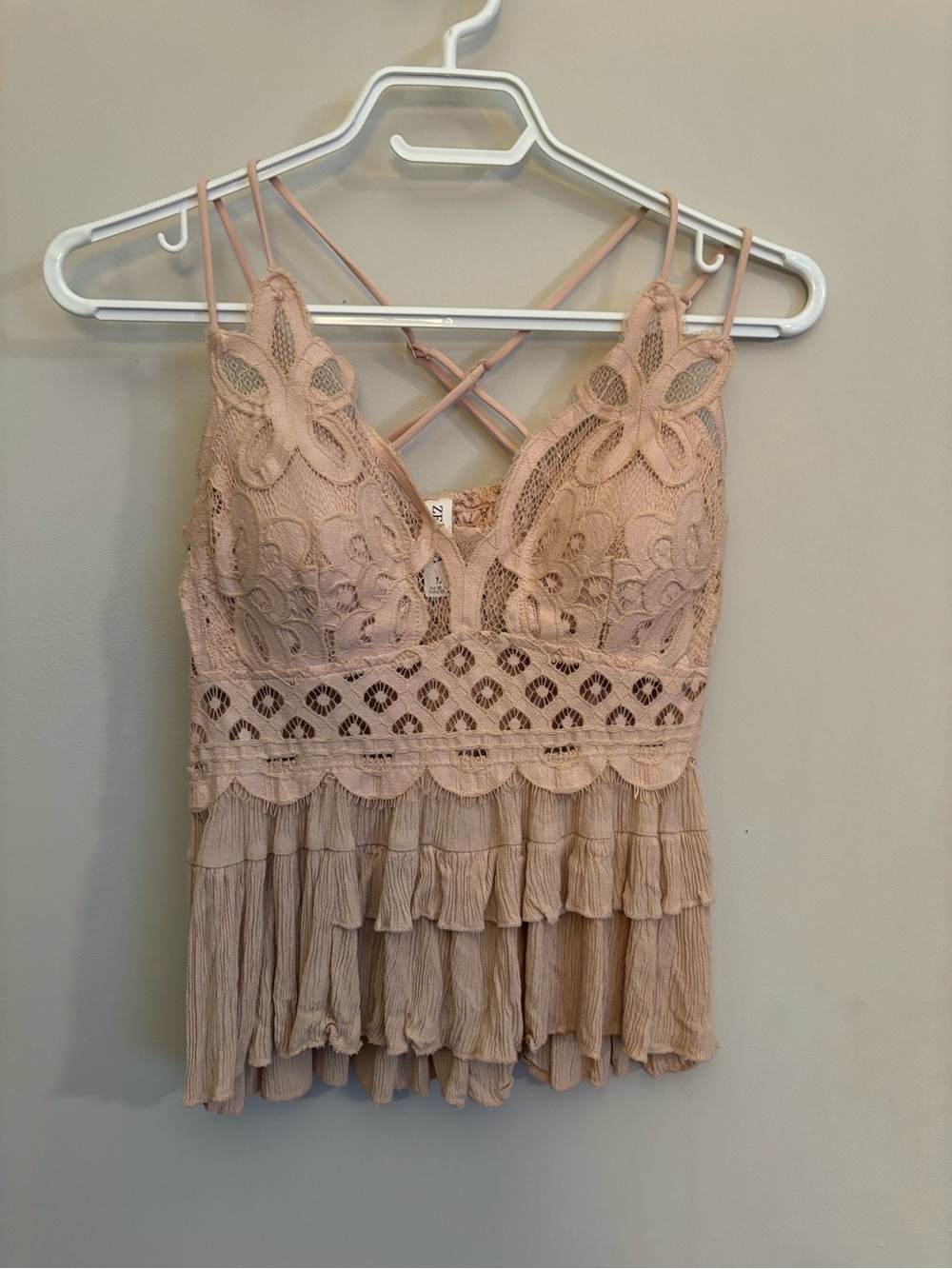 Zenana Outfitters Pink Crochet Lace Tiered Cami